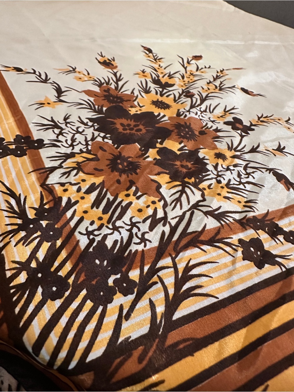Vintage Floral Print Scarf in Brown, Cream and Mustard